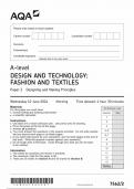 AQA A LEVEL DESIGN AND TECHNOLOGY :FASHION AND TEXTILES PAPER 2 QUESTION PAPER 2024 (7562/2 : Designing and Making Principles)