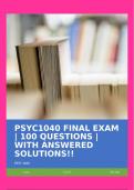 PSYC1040 FINAL EXAM | 100 QUESTIONS | WITH ANSWERED SOLUTIONS!!