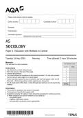 AQA Sociology 7191 paper 1 question paper Sociology AS 14May 2024