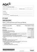 AQA Sociology 7192 paper 3 question paper Sociology A 11June 2024