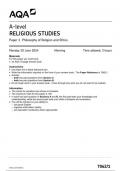 AQA Religious Studies 7062 paper 1 question paper ReligiousStudies A 10June 2024