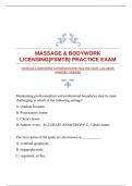 MASSAGE & BODYWORK LICENSING(FSMTB) PRACTICE EXAM |ACCURATE ANSWERS |VERIFIED