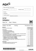 2024 AQA GCSE SPANISH HIGHER READING PAPER 3