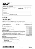 2024 AQA A-LEVEL SOCIOLOGY PAPER 3 INCLUDING MARK SCHEME