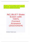 NC BLET STATE EXAM LATEST ACTUAL EXAM 400+ QUESTIONS AND CORRECT DETAILED ANSWERS|AGRADE