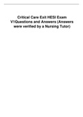 Critical Care Exit HESI Exam  V1Questions and Answers (Answers were verified by a Nursing Tutor) 2020/2021