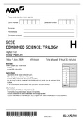 AQA Combined Science Biology Paper 2 Higher Tier 2019.