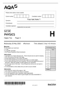 AQA GCSE PHYSICS Higher Tier Paper 1 2020/AQA - GCSE PHYSICS 8463/1H Paper 1 Higher Tier Mark scheme June 2020 Version: 1.0 Final Mark Scheme