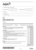 AQA 7356 AS June 2019 Paper 1 Pure and Mechanics.