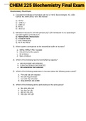 CHEM 225 Biochemistry Final Exam (CHEM225) 