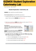 GIZMOS Student Exploration Calorimetry Lab 