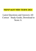 NRNP 6635 MID TERM 2021 Latest Questions and Answers All Correct Study Guide, Download to Score A