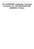 ATI LEADERSHIP. Leadership - Proctored (Complete). ALL THE QUESTIONS AND ANSWERS. (70 QnA).