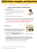 Exam (elaborations) GIZMO Moles, Avogadro, and Molar Mass 