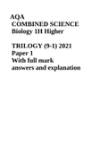 Exam (elaborations) AQA COMBINED SCIENCE Biology 1H Higher TRILOGY (9-1) 2021 Paper 1 With full mark answers and explanation  2 Exam (elaborations) AQA COMBINED SCIENCE Biology 1F Foundation TRILOGY (9-1) 2021 Paper 1 With full mark answers and explanatio