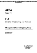 ACCA  Paper F2  FIA  Diploma in Accounting and Business  Management Accounting (MA/FMA)  EXAM KIT