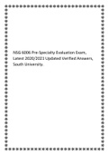 NSG 6006 Pre specialty Evaluation Exam, Latest 2020 2021 Updated Verified Answers, South University