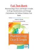 Pharmacology Clear and Simple A Guide to Drug Classifications and Dosage Calculations 3rd Edition Watkins Test Bank