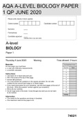 A-level BIOLOGY Paper 1 QP Thursday 4 June 2020