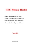HESI Mental Health Exam (20 Versions, 1500+ Q & A, Latest-2021) / Mental Health HESI Exam |Best Document for HESI Exam |