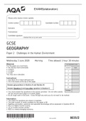 AQA GCSE GEOGRAPHY 8035/2 Paper 2 Challenges In The Human Environment 2020 Exam Paper