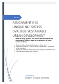 ASSIGNMENT 6-S1             UNIQUE NO- 597155                  DVA 2603-SUSTAINABLE URBAN DEVELOPMENT Write an essay in which you discuss the importance and challenges of different types of infrastructure in urban centres in Africa.   • Outline the differ