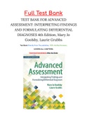 TEST BANK FOR ADVANCED ASSESSMENT: INTERPRETING FINDINGS AND FORMULATING DIFFERENTIAL DIAGNOSES 4th Edition, Mary Jo Goolsby, Laurie Grubbs