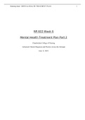 NR603 Week 6 Mental Health Treatment Plan – Part 2 / NR 603 Week 6 Mental Health Treatment Plan – Part 2 :Chamberlain College of Nursing (NEW-2022)( Download to score A)