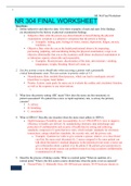 NR304 / NR 304: Health Assessment II Final Exam Worksheet (Latest 2022/2023) Chamberlain College Of Nursing