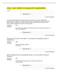 BIOL 1001 WEEK 5 EXAM WITH ANSWERS