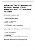 Advanced Health Assessment Midterm Review of Quiz Questions with 100- correct answers