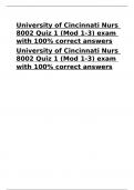 University of Cincinnati Nurs 8002 Quiz 1 (Mod 1-3) exam with 100- correct answers.