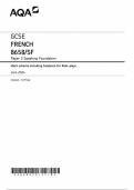 AQA GCSE FRENCH 8658/SF Paper 2 Speaking Foundation Mark scheme including Guidance for Role-plays June 2024 Version: 1.0 Final