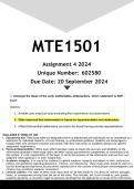 MTE1501 Assignment 4 (ANSWERS) 2024 - DISTINCTION GUARANTEED