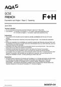 AQA GCSE FRENCH Foundation and Higher Paper 2 Speaking 8658-SH-TN-French-G-2Apr24to17May24