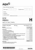 AQA GCSE FRENCH Higher Tier Paper 3 Reading 8658-RH-QP-French-G-14May24