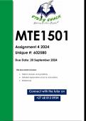 MTE1501 Assignment 4 (QUALITY ANSWERS) 2024