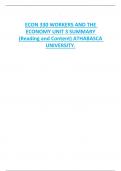 ECON 330 WORKERS AND THE  ECONOMY UNIT 3 SUMMARY  (Reading and Content) ATHABASCA  UNIVERSITY