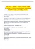 ENG101 - Week 1 Quiz (Arizona State University Earned Admissions) Questions And Answers Latest Top Score.