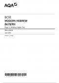 AQA GCSE MODERN HEBREW MARK SCHEME HIGHER TIER PAPER 3 2024 (8678/RH: Reading)