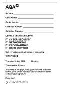 AQA Level 3 Technical Level IT: CYBER SECURITY IT: NETWORKING IT: PROGRAMMING IT: USER SUPPORT Unit 1 Fundamental principles of computing Y/507/6424 | QUETIONS ONLY