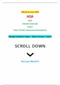 Official summer 2024 AQA GCSE ENGLISH LANGUAGE 8700/2 Paper 2 Writers’ viewpoints and perspectives Merged Question Paper + Mark Scheme + Insert