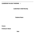 Leadership In Adult Nursing assignment 2021