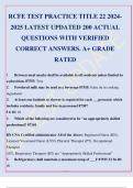 RCFE TEST PRACTICE TITLE 22 2024-2025 LATEST UPDATED 200 ACTUAL QUESTIONS WITH VERIFIED CORRECT ANSWERS. A+ GRADE RATED