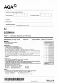 AQA AS GERMAN PAPER 1 QUESTION PAPER 2024 (7661/1R : Listening ,Reading and Writing)