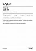 AQA A LEVEL GERMAN PAPER 1 QUESTION PAPER 2024 (7662/1: Listening,Reading and Writing)