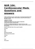 NUR 104 Cardiovascular Meds Questions and answers