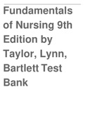 Fundamentals of Nursing 9th Edition by Taylor, Lynn, Bartlett Test Bank