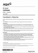 AQA A LEVEL GERMAN PAPER 3 CANDIDATE'S MATERIAL 2024 (7662/3T/3V : Speaking )