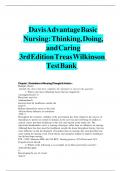 Test Bank for Davis Advantage  Basic Nursing-Thinking, Doing, and Caring, 3rd Edition by Leslie S. Treas, Karen L. Barnett |All Chapters,| COMPLETE SOLUTION|GRADE A+.